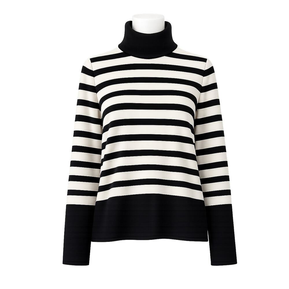 COS Black White Striped Turtleneck Sweater - Size XS - Minimalist Knit Top